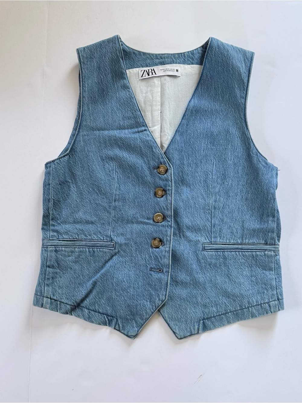 ZARA Blue Denim Button Vest,Size XS - Picture 2 of 5